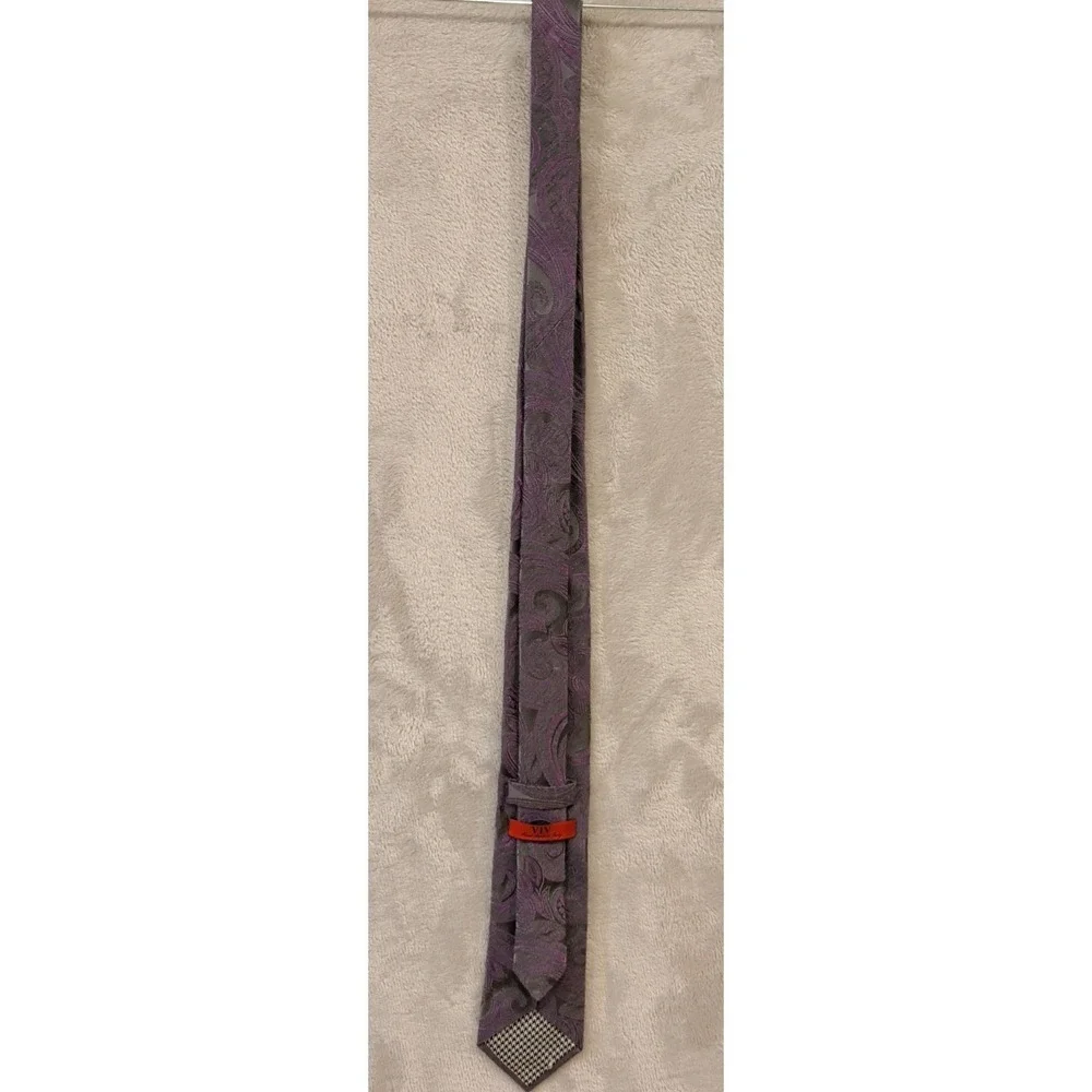 VIV‎ Handmade Italy Silk Tie Gray Purple Paisley Designer Necktie 58x3.25